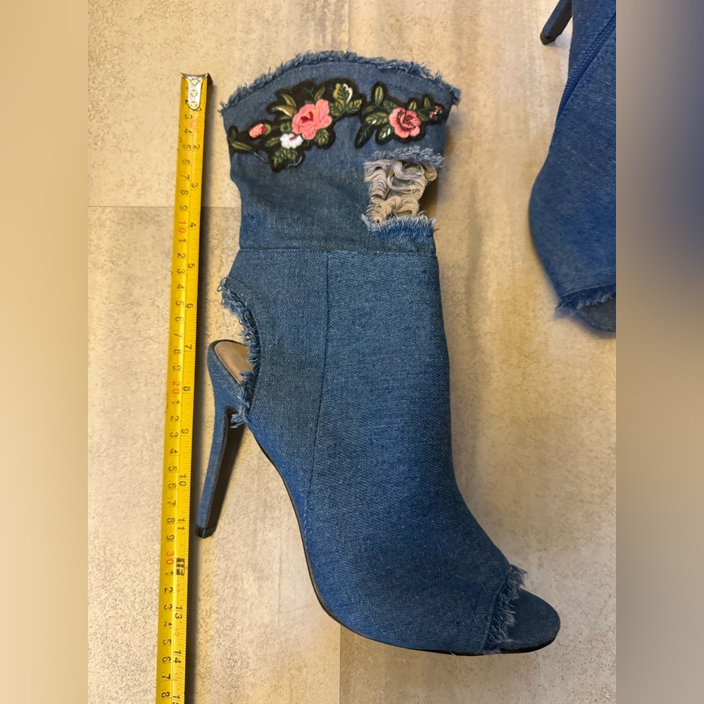 Forever 21 Blue Denim Peep-Toe Boots - Picture 6 of 8